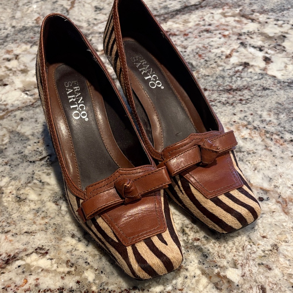 Franco Sarto Zebra Print Brown Flats